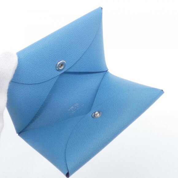 Hermes Calvi Card Case Blue Du Nord